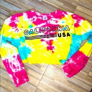 Long sleeve crop top Tie dye California beach retro 90s top pink blue yellow